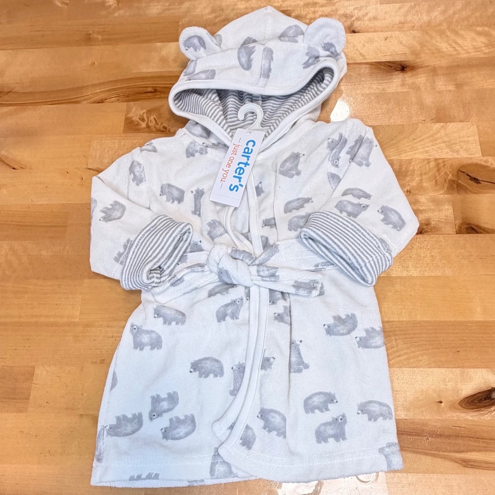 Carter's Bathrobe Kids 0-9M White NEW Polar Bear Hooded Ears 1P087310